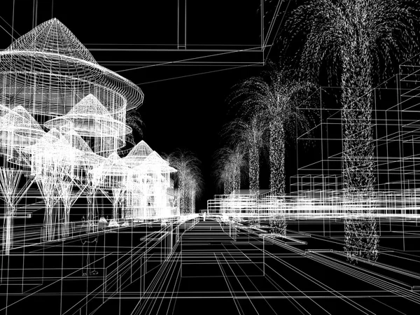 Sketch design of urban ,3dwire frame render — Stock Photo, Image