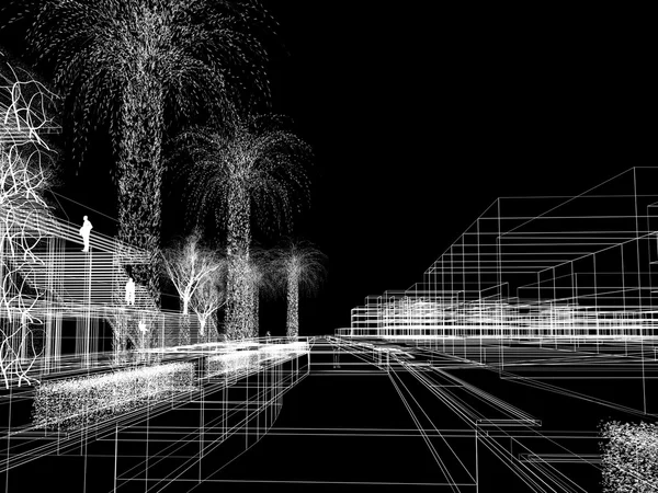 Sketch design of urban ,3dwire frame render — Stock Photo, Image