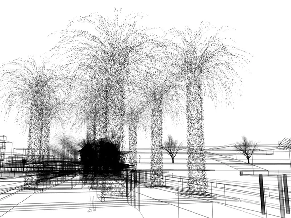 Sketch design of urban ,3dwire frame render — Stock Photo, Image