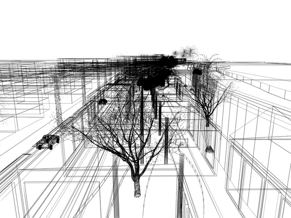 Sketch design of urban ,3dwire frame render — Stock Photo, Image