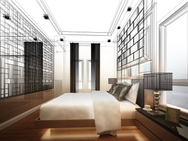 soyut kroki tasarımı iç yatak odası