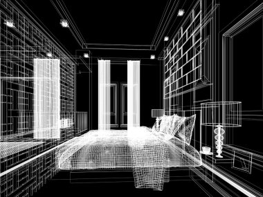 soyut kroki tasarımı iç yatak odası