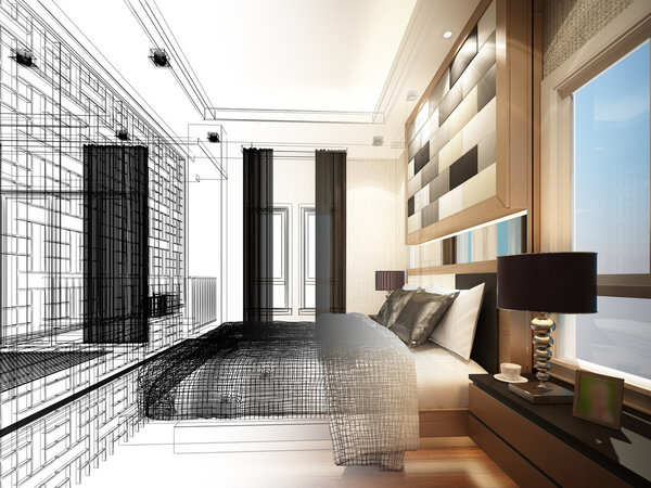 Абстрактный эскиз интерьера спальни
