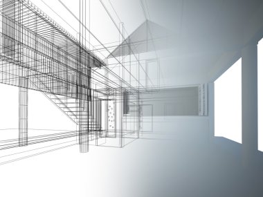 iç mekan, 3d tel çerçeve render tasarım kroki