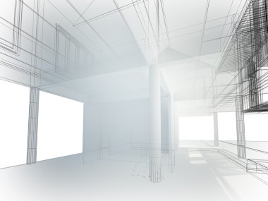 iç mekan, 3d tel çerçeve render tasarım kroki