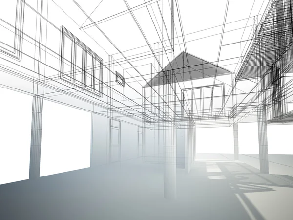 Sketch design of interior space ,3d wire frame render — Stock Photo, Image