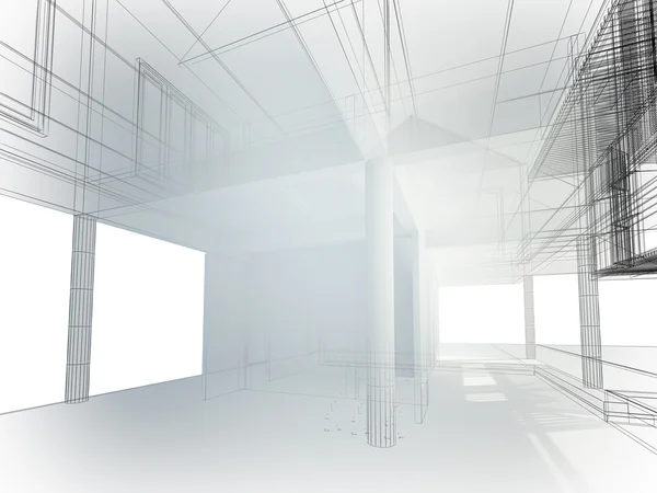 Diseño de boceto de espacio interior, 3d marco de alambre de renderizado — Foto de Stock