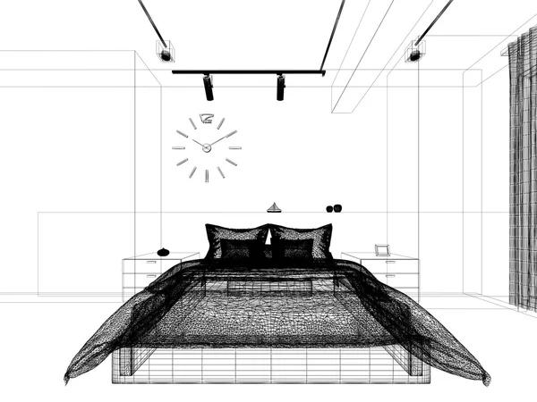 Abstraktní skica design interiéru ložnice, 3d vykreslování — Stock fotografie