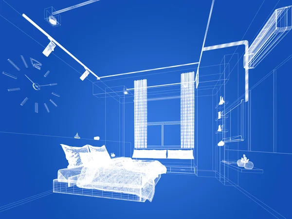 Disegno schizzo astratto della camera da letto interna, rendering 3d — Foto Stock