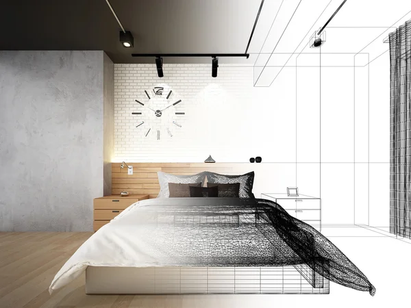 Abstract sketch design of interior bedroom,3d rendering — Stock Photo, Image