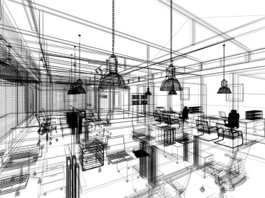 iç ofis, tel çerçeve tasarım kroki 