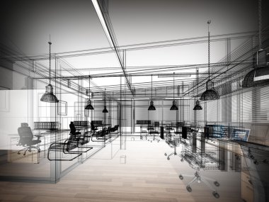 iç ofis, tel çerçeve tasarım kroki 