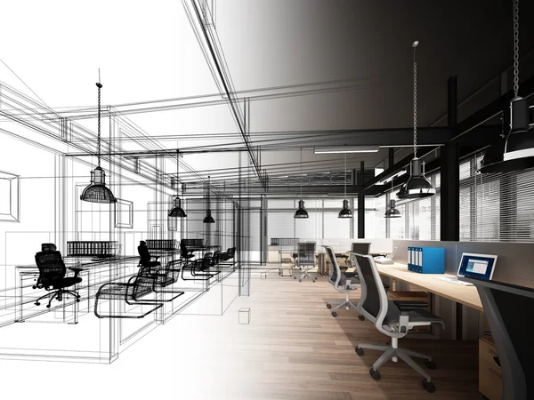 Skiss utformningen av interiör kontor, wire frame — Stockfoto