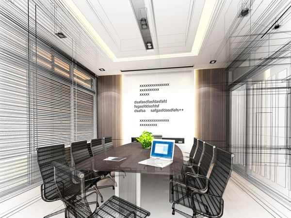 Sketch design of interior conference room, 3d rendering wire frame — Stock Photo, Image