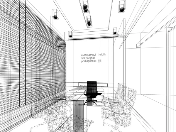 Schets ontwerp van interieur conferentieruimte, 3D-rendering draadframe — Stockfoto