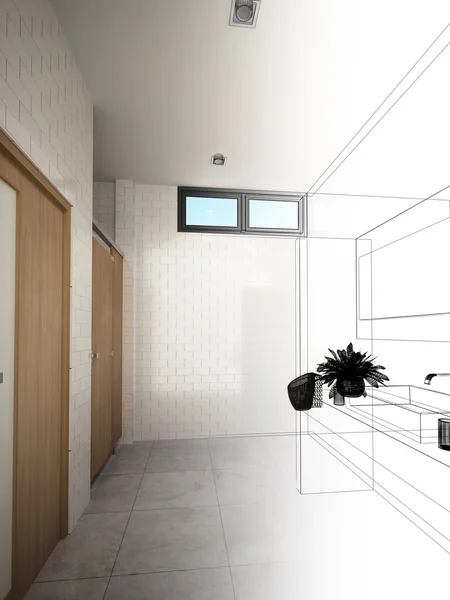 一个抽象的剪影的室内卫生间的设计 — 图库照片