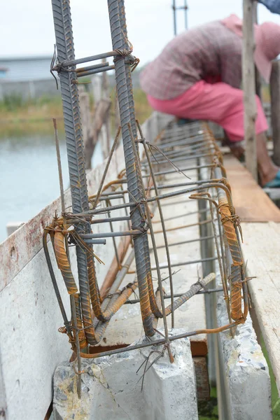 Steel tie of ground beam waiting for concrete work — Stock Photo, Image