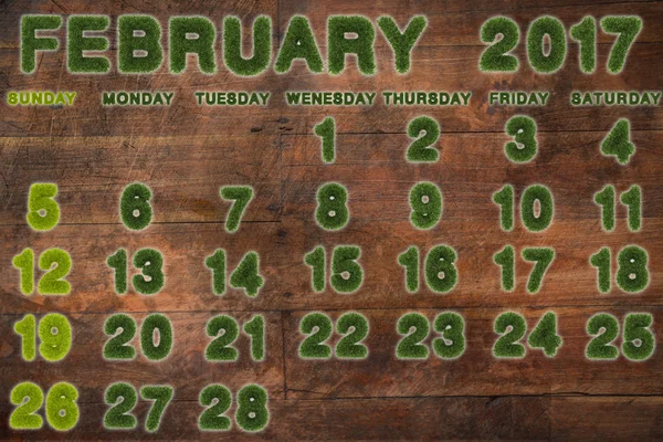 对木材的背景，3d 渲染 2 月 2017 年日历 — 图库照片