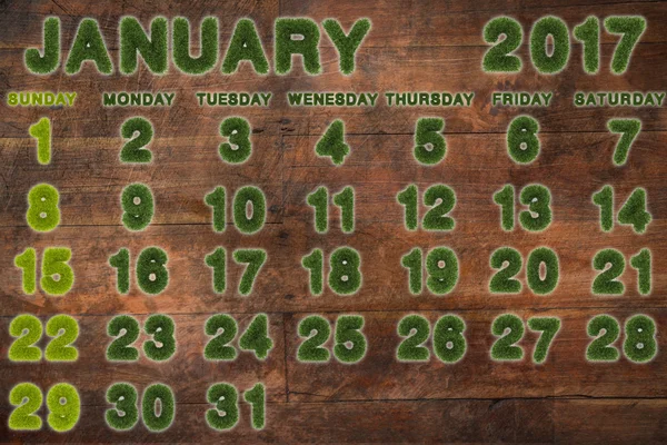 对木材的背景，3d 渲染上一月 2017 年日历 — 图库照片