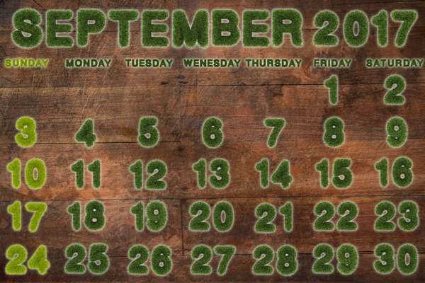 Kalender voor September 2017 op hout achtergrond, 3D-rendering — Stockfoto