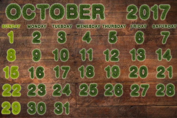 Calendar for October 2017 on wood background,3d rendering — Stock Photo, Image