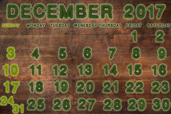 Kalender för December 2017 på trä bakgrund, 3d-rendering — Stockfoto