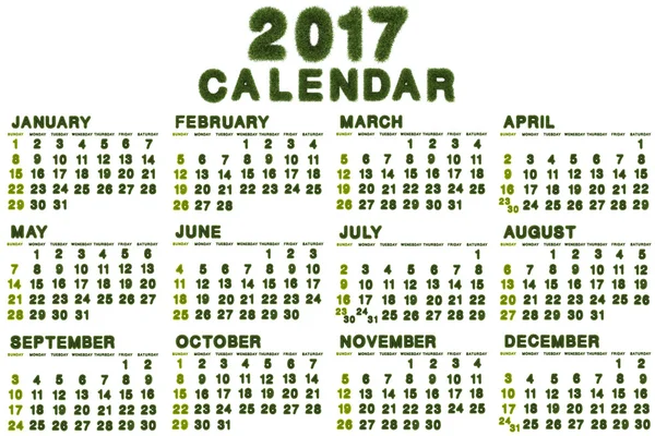 Kalender för 2017 på vit bakgrund, 3d-rendering — Stockfoto