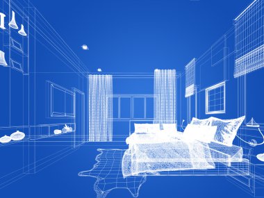 soyut kroki tasarım iç yatak odası, 3d render