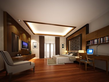 3D render iç yatak odası