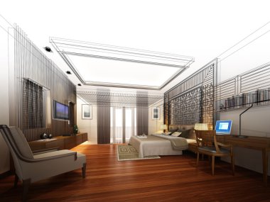 soyut kroki tasarımı iç yatak odası