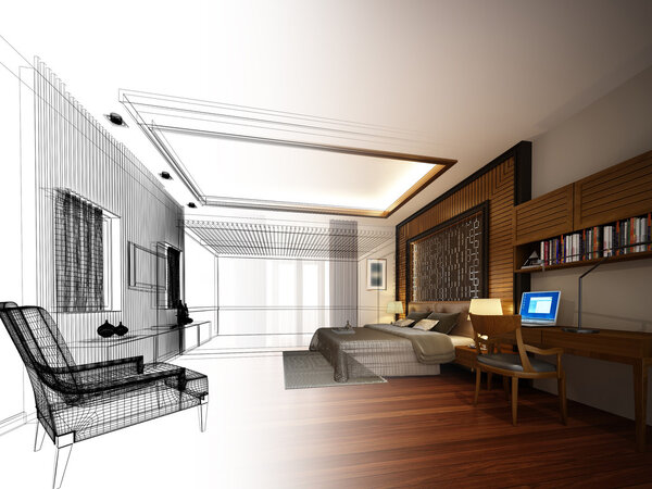 Абстрактный эскиз интерьера спальни
