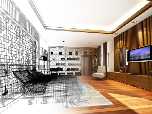 Abstraktní skica design interiéru ložnice — Stock fotografie
