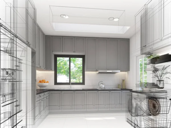 Desain Sketsa Abstrak Dari Ruang Dapur Render — Stok Foto