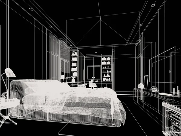 室内设计草图 3D渲染 — 图库照片