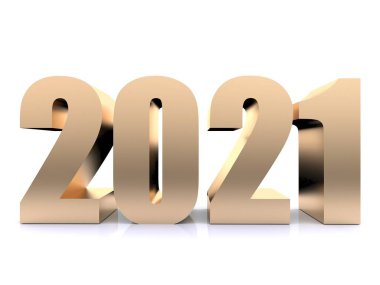Yeni Yıl 2021, beyaz siyah zeminde 3D görüntüleme