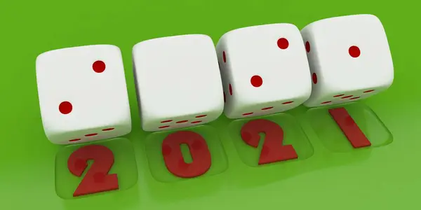 2021 Merry Christmas Happy New Year Render White Dice Green — Stock Photo, Image