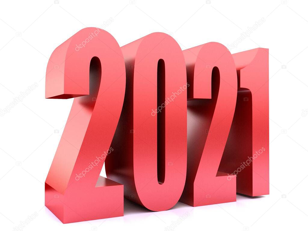 New Year 2021  ,3d rendering on white black ground