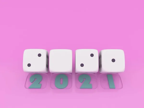 2021 Feliz Navidad Feliz Año Nuevo Renderizado Dados Blancos Sobre —  Fotos de Stock