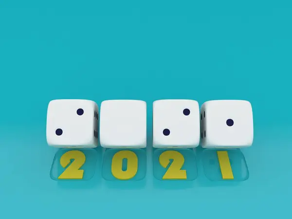 2021 Merry Christmas Happy New Year Render White Dice Blue — Stock Photo, Image