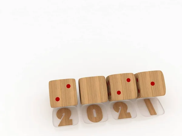 2021 Merry Christmas Happy New Year Rendering Wood Dice White — Stock Photo, Image