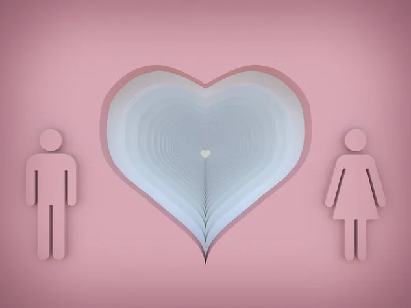 Coração Com Símbolo Masculino Feminino Fundo Rosa Renderização — Fotografia de Stock