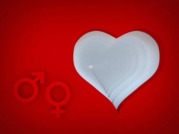 Heart Male Female Symbol Red Background Rendering — Stock Photo, Image