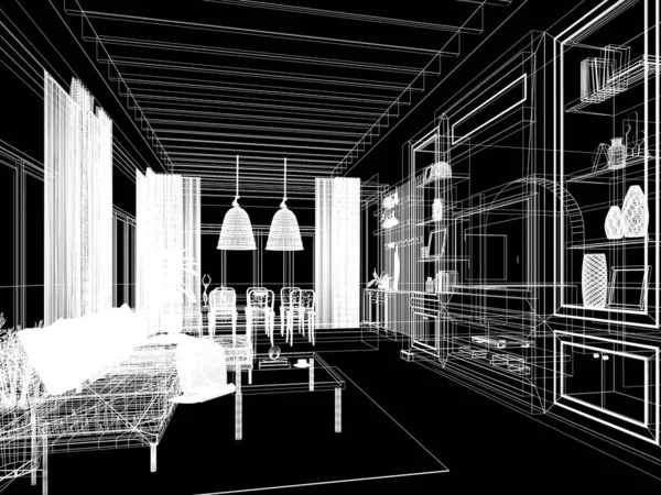Эскиз Интерьера Гостиной Рендеринг — стоковое фото