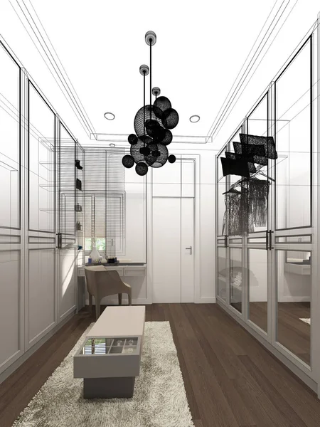 Boceto Diseño Interiorwalk Closet Rendering —  Fotos de Stock