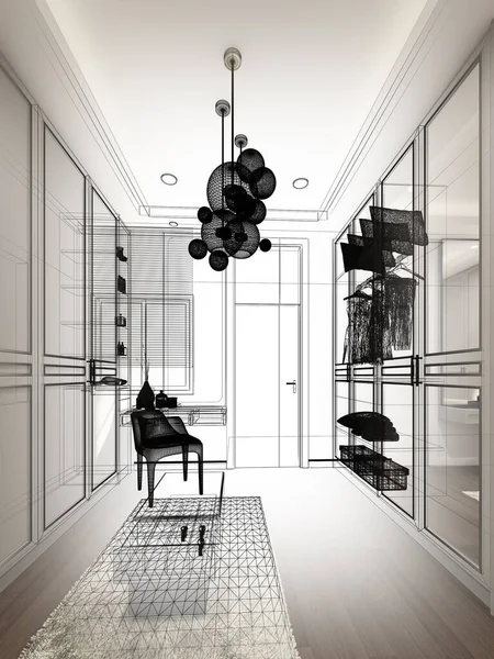 Boceto Diseño Interiorwalk Closet Rendering — Foto de Stock