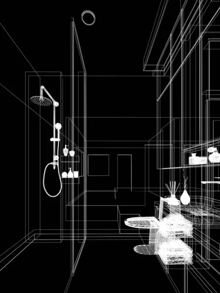 추상적 스케치 디자인의 화장실 렌더링 — 스톡 사진