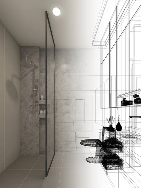 Croquis Abstrait Design Salle Bain Intérieure Rendu — Photo