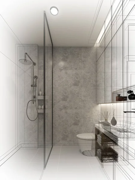 Diseño Abstracto Del Boceto Del Cuarto Baño Interior Representación — Foto de Stock