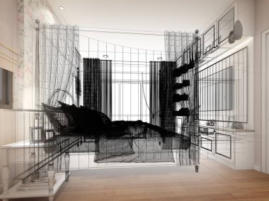  Yatak odasının iç tasarımı, 3D görüntüleme