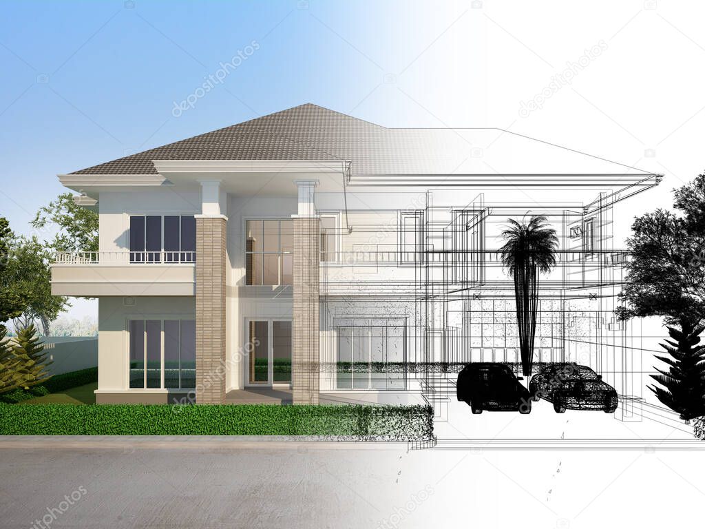 sketch design of house ,3d rendering